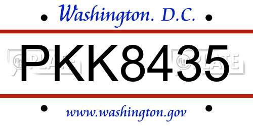 PKK8435 District Of Columbia License Plate