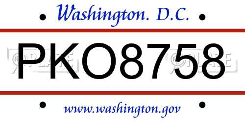 PKO8758 District Of Columbia License Plate