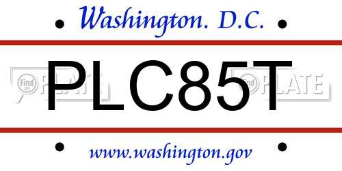 PLC85T District Of Columbia License Plate