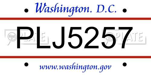 PLJ5257 District Of Columbia License Plate