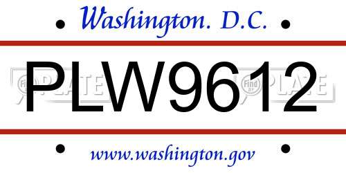 PLW9612 District Of Columbia License Plate