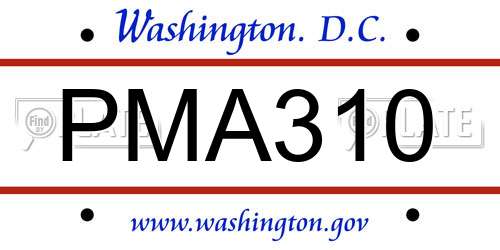 PMA310 District Of Columbia License Plate