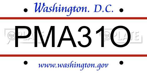 PMA31O District Of Columbia License Plate