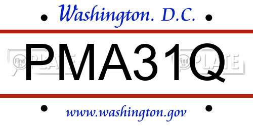 PMA31Q District Of Columbia License Plate