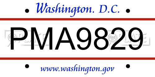 PMA9829 District Of Columbia License Plate