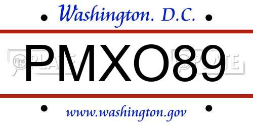 PMXO89 District Of Columbia License Plate