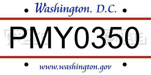 PMY0350 District Of Columbia License Plate