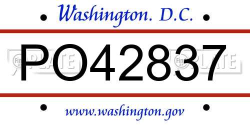 PO42837 District Of Columbia License Plate