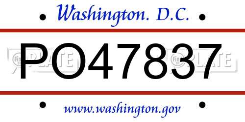PO47837 District Of Columbia License Plate