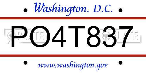 PO4T837 District Of Columbia License Plate