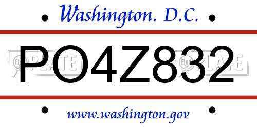 PO4Z832 District Of Columbia License Plate