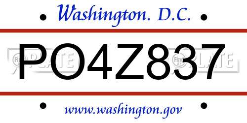 PO4Z837 District Of Columbia License Plate
