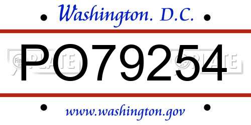 PO79254 District Of Columbia License Plate