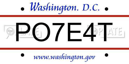 PO7E4T District Of Columbia License Plate