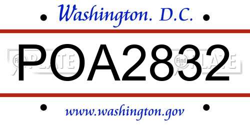 POA2832 District Of Columbia License Plate