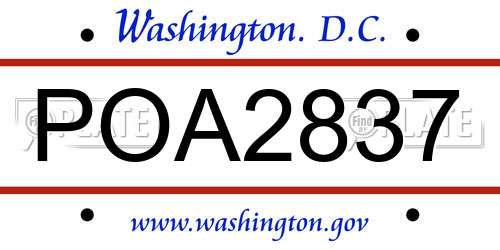 POA2837 District Of Columbia License Plate