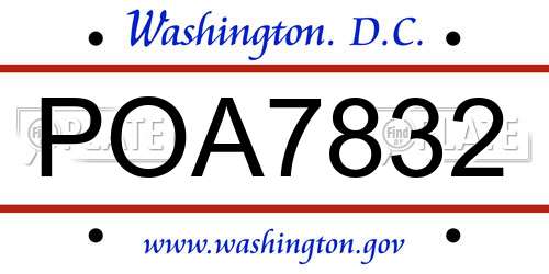 POA7832 District Of Columbia License Plate