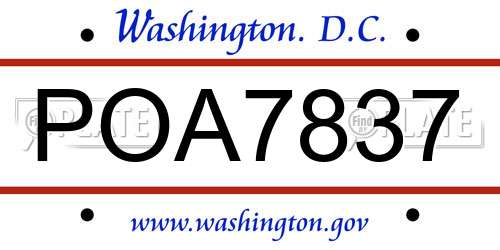 POA7837 District Of Columbia License Plate