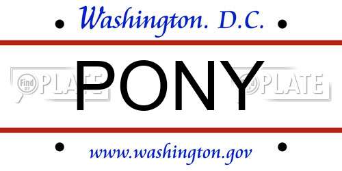 PONY District Of Columbia License Plate