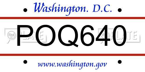 POQ640 District Of Columbia License Plate