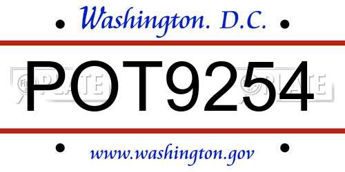 POT9254 District Of Columbia License Plate