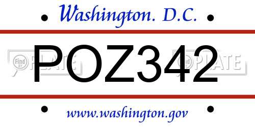 POZ342 District Of Columbia License Plate