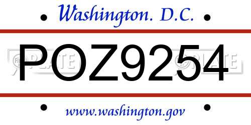 POZ9254 District Of Columbia License Plate