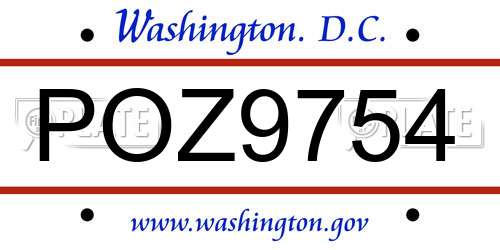 POZ9754 District Of Columbia License Plate