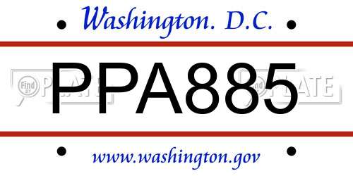 PPA885 District Of Columbia License Plate
