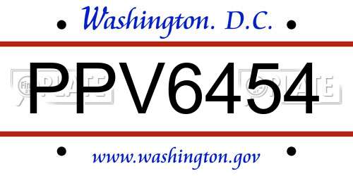 PPV6454 District Of Columbia License Plate