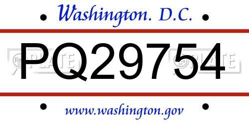 PQ29754 District Of Columbia License Plate