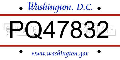 PQ47832 District Of Columbia License Plate