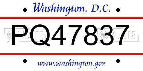 PQ47837 District Of Columbia License Plate