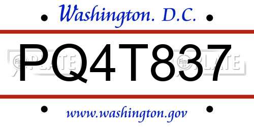 PQ4T837 District Of Columbia License Plate