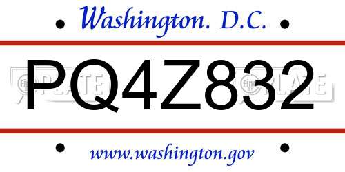 PQ4Z832 District Of Columbia License Plate