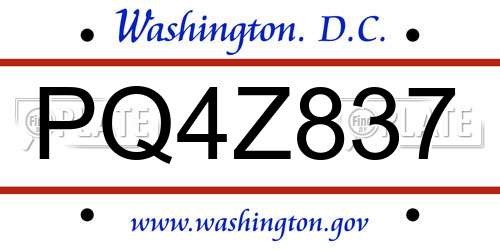 PQ4Z837 District Of Columbia License Plate