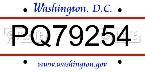 PQ79254 District Of Columbia License Plate