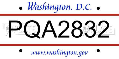 PQA2832 District Of Columbia License Plate