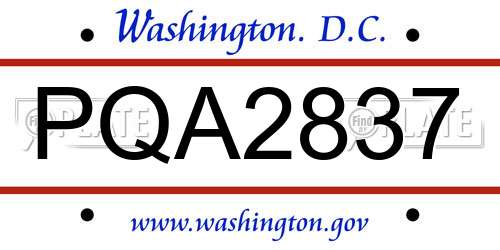PQA2837 District Of Columbia License Plate