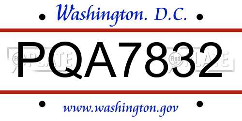 PQA7832 District Of Columbia License Plate