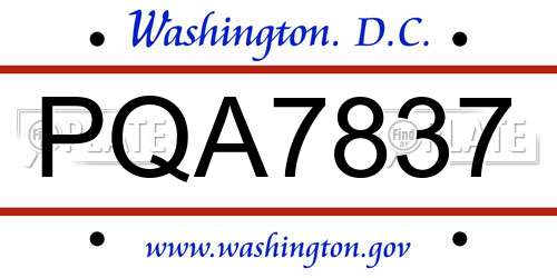 PQA7837 District Of Columbia License Plate