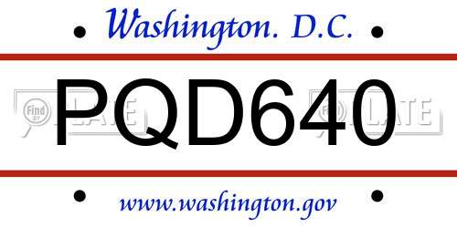 PQD640 District Of Columbia License Plate