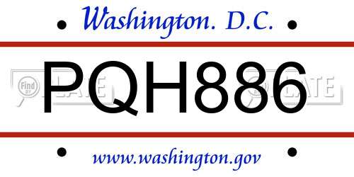 PQH886 District Of Columbia License Plate