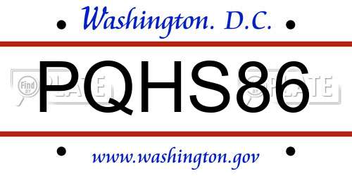 PQHS86 District Of Columbia License Plate