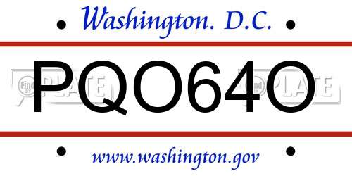 PQO64O District Of Columbia License Plate