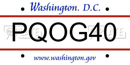 PQOG40 District Of Columbia License Plate