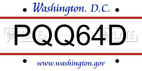PQQ64D District Of Columbia License Plate