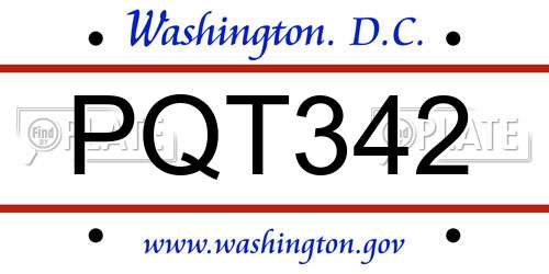PQT342 District Of Columbia License Plate