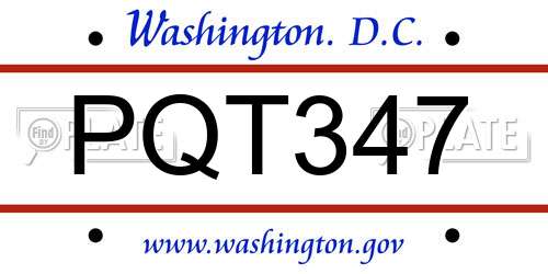 PQT347 District Of Columbia License Plate