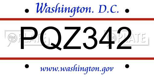 PQZ342 District Of Columbia License Plate